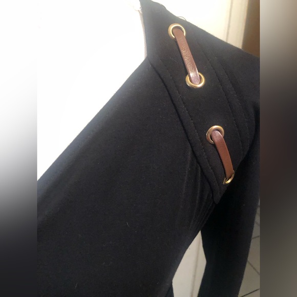 Carmen Marc Valvo-Blk Wrap Long Sleeve Bodycon Dress W/inner Laced Leather, SZ S - Picture 10 of 13